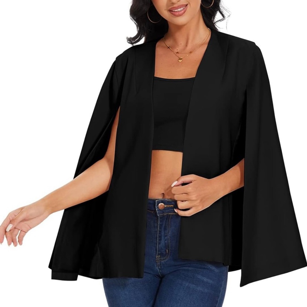 Womens Cape Blazer - Split Sleeve Open Front Casual Jacket —FIRM PRICE